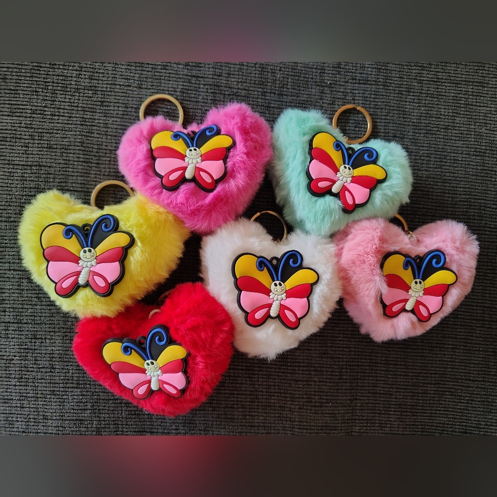 Puffy Heart Keychain with Butterfly Design